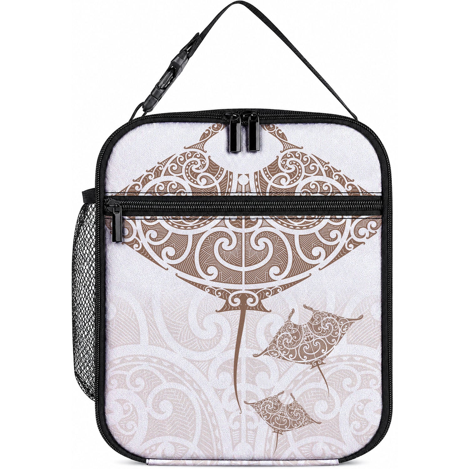 New Zealand Manta Ray Tattoo Lunch Bag Aotearoa Maori Haehae Beige