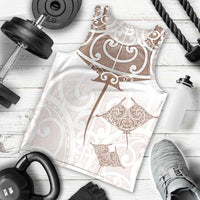 New Zealand Manta Ray Tattoo Men Tank Top Aotearoa Maori Haehae Beige - Polynesian Pride