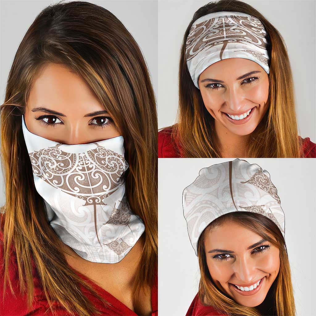 New Zealand Manta Ray Tattoo Neck Gaiter Aotearoa Maori Haehae Beige LT14 - Polynesian Pride