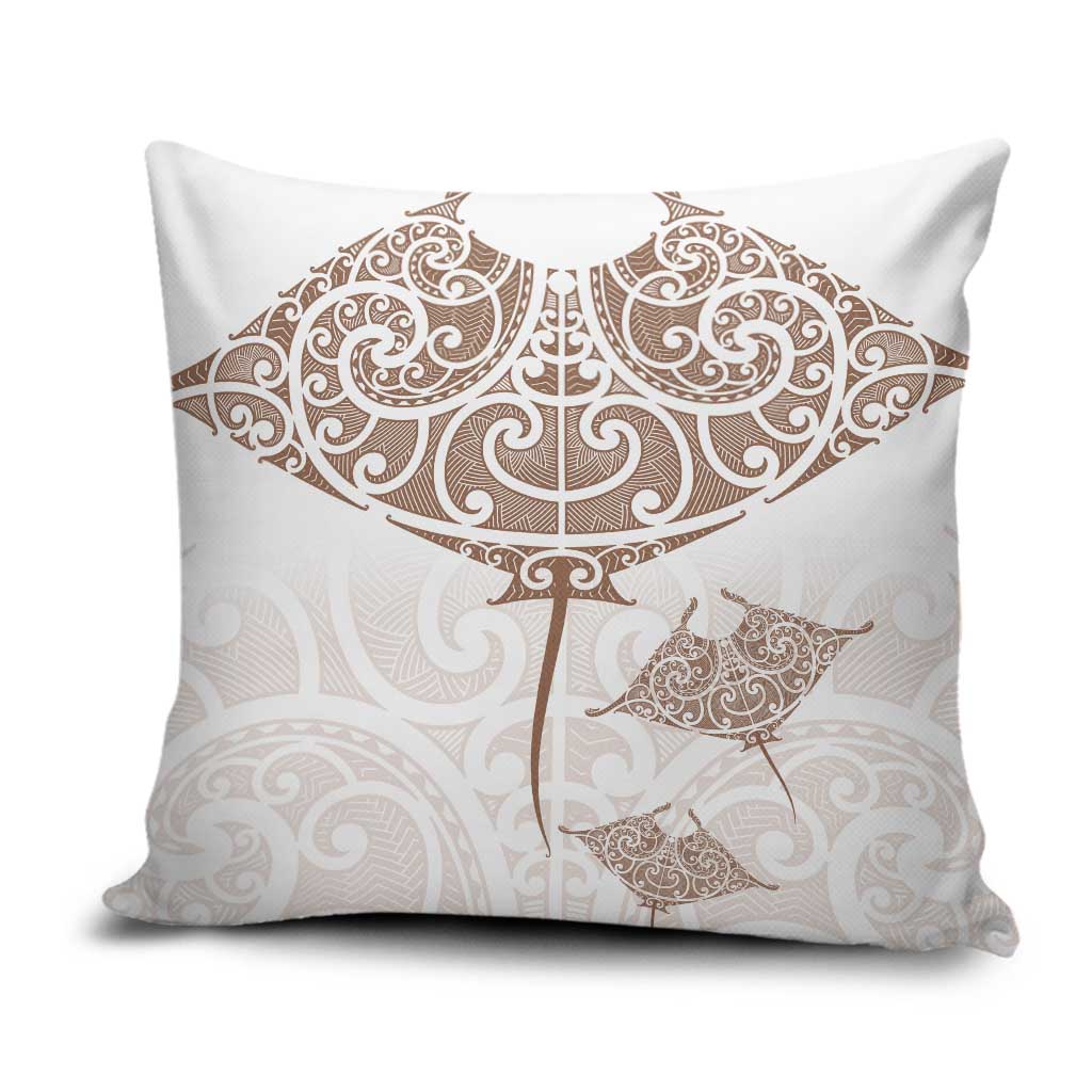 New Zealand Manta Ray Tattoo Pillow Cover Aotearoa Maori Haehae Beige - Polynesian Pride