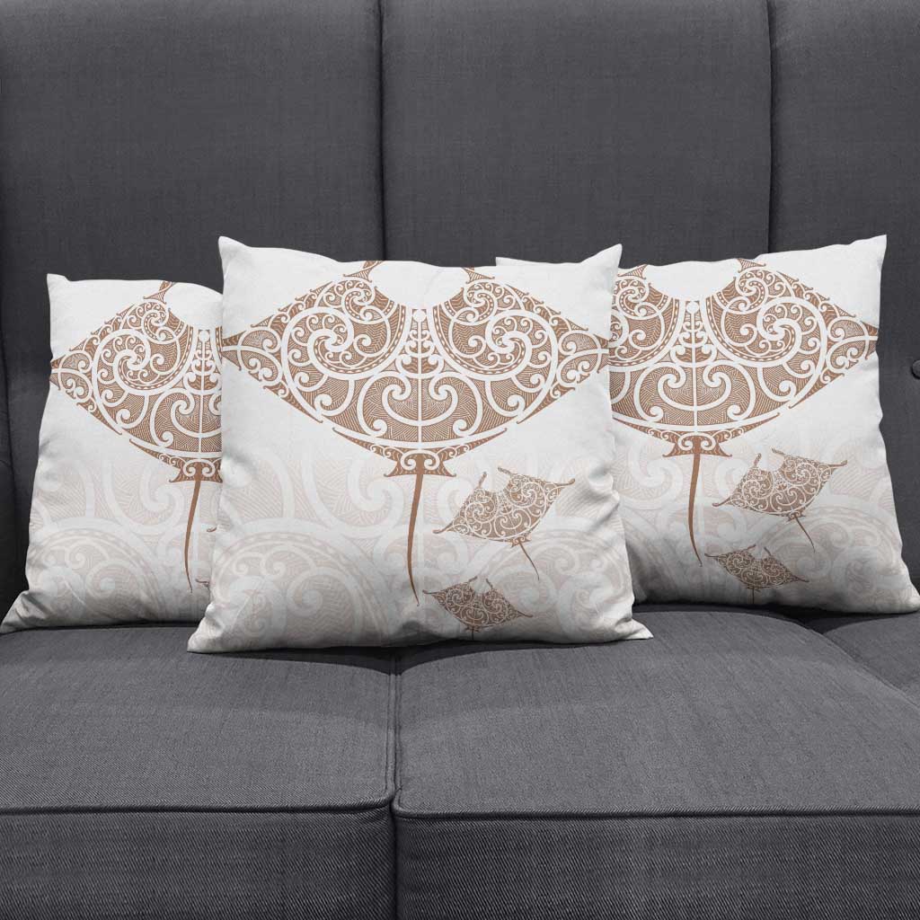 New Zealand Manta Ray Tattoo Pillow Cover Aotearoa Maori Haehae Beige LT14 - Polynesian Pride