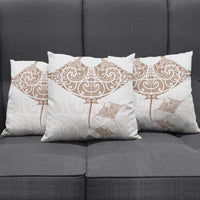 New Zealand Manta Ray Tattoo Pillow Cover Aotearoa Maori Haehae Beige LT14 - Polynesian Pride