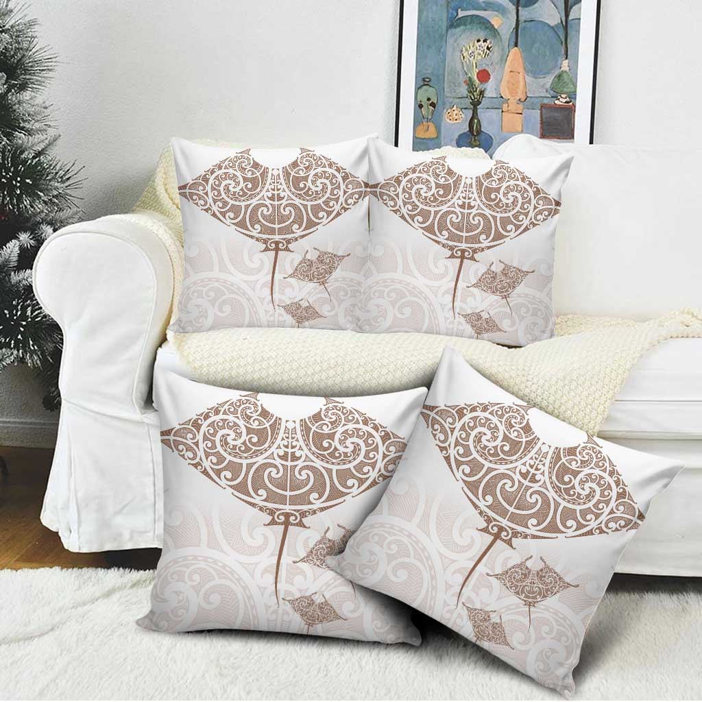 New Zealand Manta Ray Tattoo Pillow Cover Aotearoa Maori Haehae Beige LT14 - Polynesian Pride