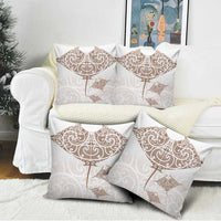 New Zealand Manta Ray Tattoo Pillow Cover Aotearoa Maori Haehae Beige LT14 - Polynesian Pride