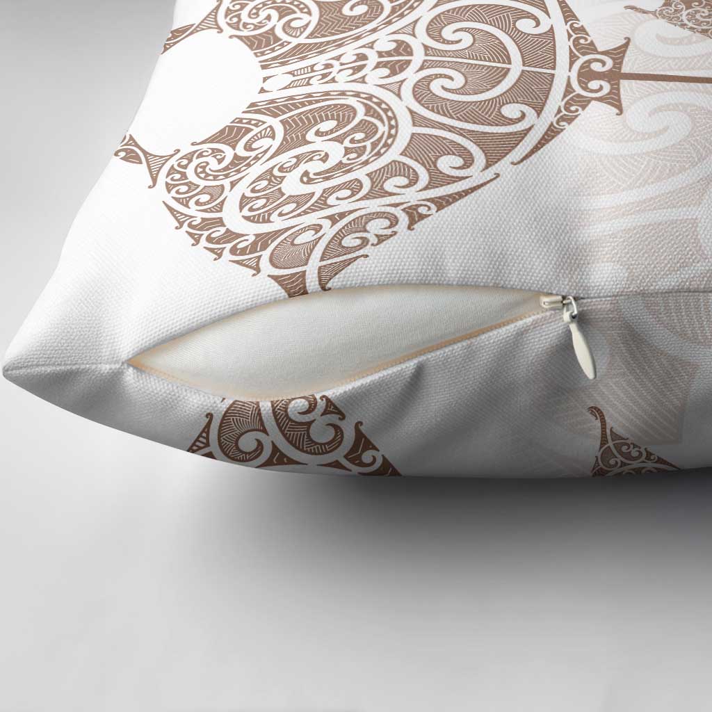 New Zealand Manta Ray Tattoo Pillow Cover Aotearoa Maori Haehae Beige LT14 - Polynesian Pride