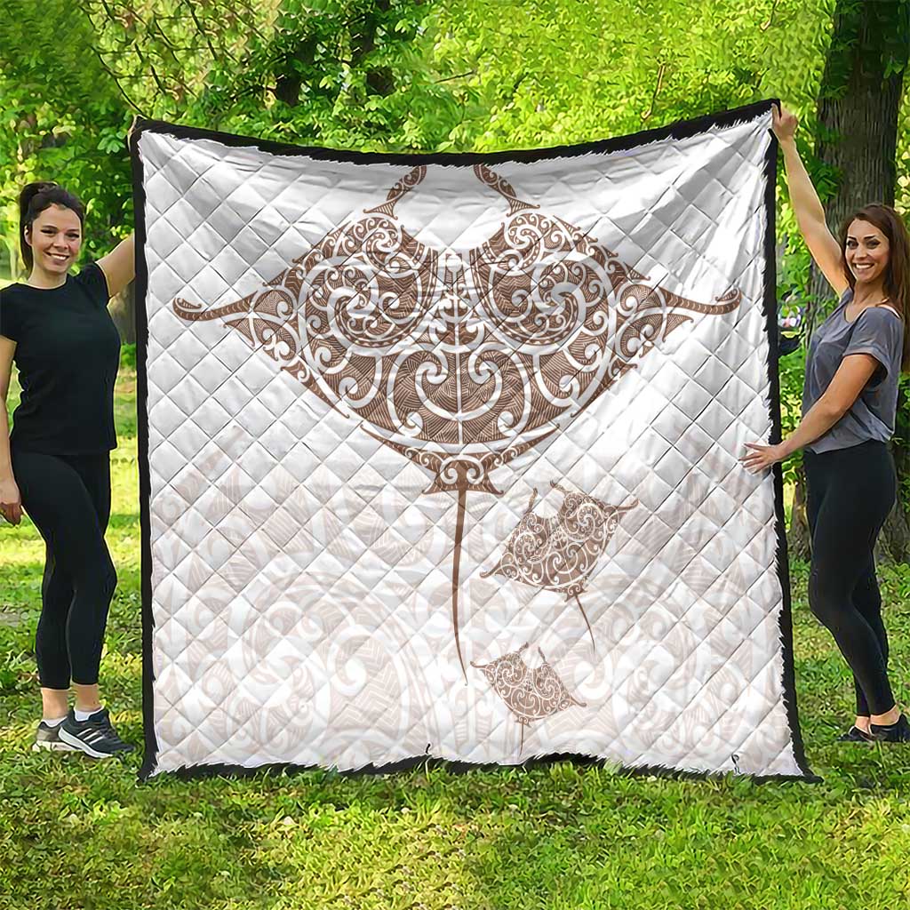 New Zealand Manta Ray Tattoo Quilt Aotearoa Maori Haehae Beige - Polynesian Pride