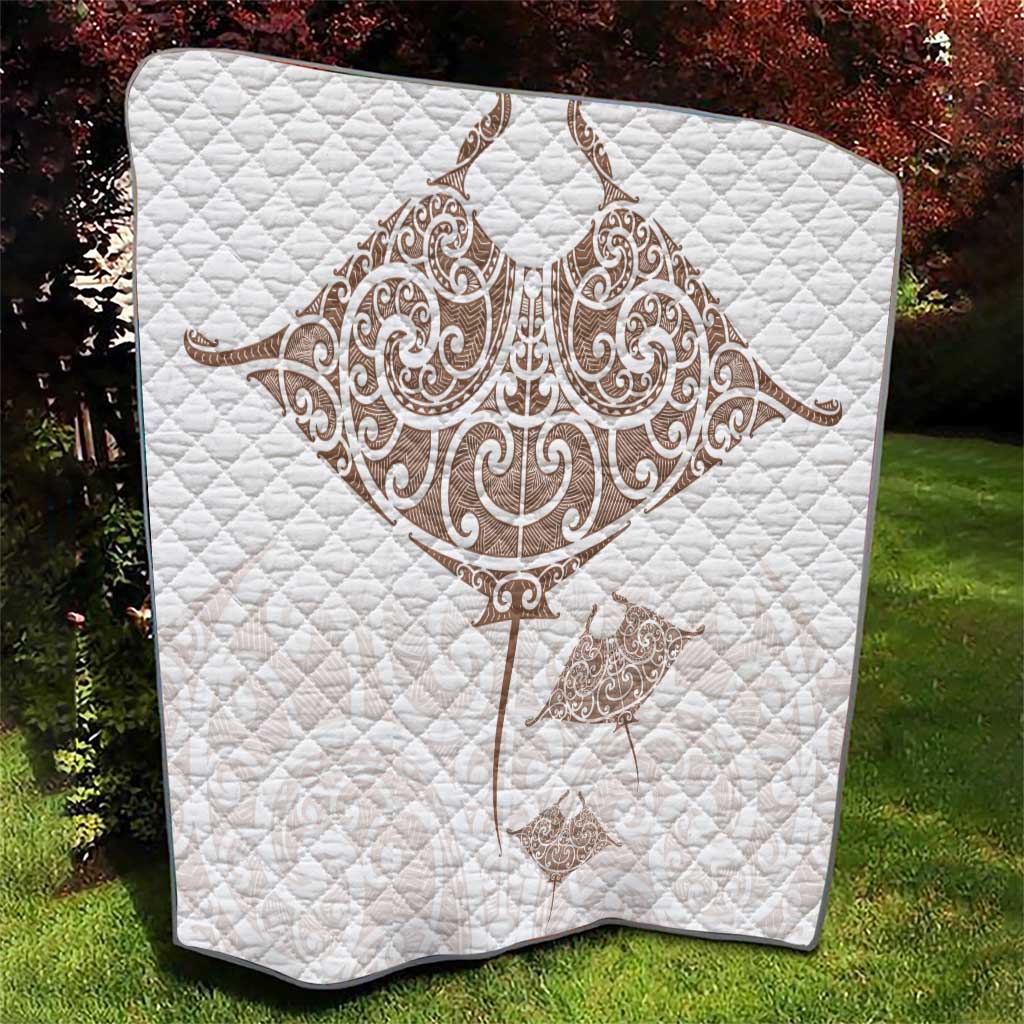 New Zealand Manta Ray Tattoo Quilt Aotearoa Maori Haehae Beige - Polynesian Pride