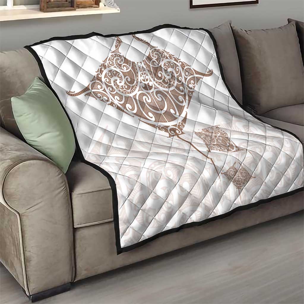 New Zealand Manta Ray Tattoo Quilt Aotearoa Maori Haehae Beige - Polynesian Pride