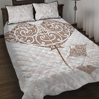 New Zealand Manta Ray Tattoo Quilt Bed Set Aotearoa Maori Haehae Beige - Polynesian Pride
