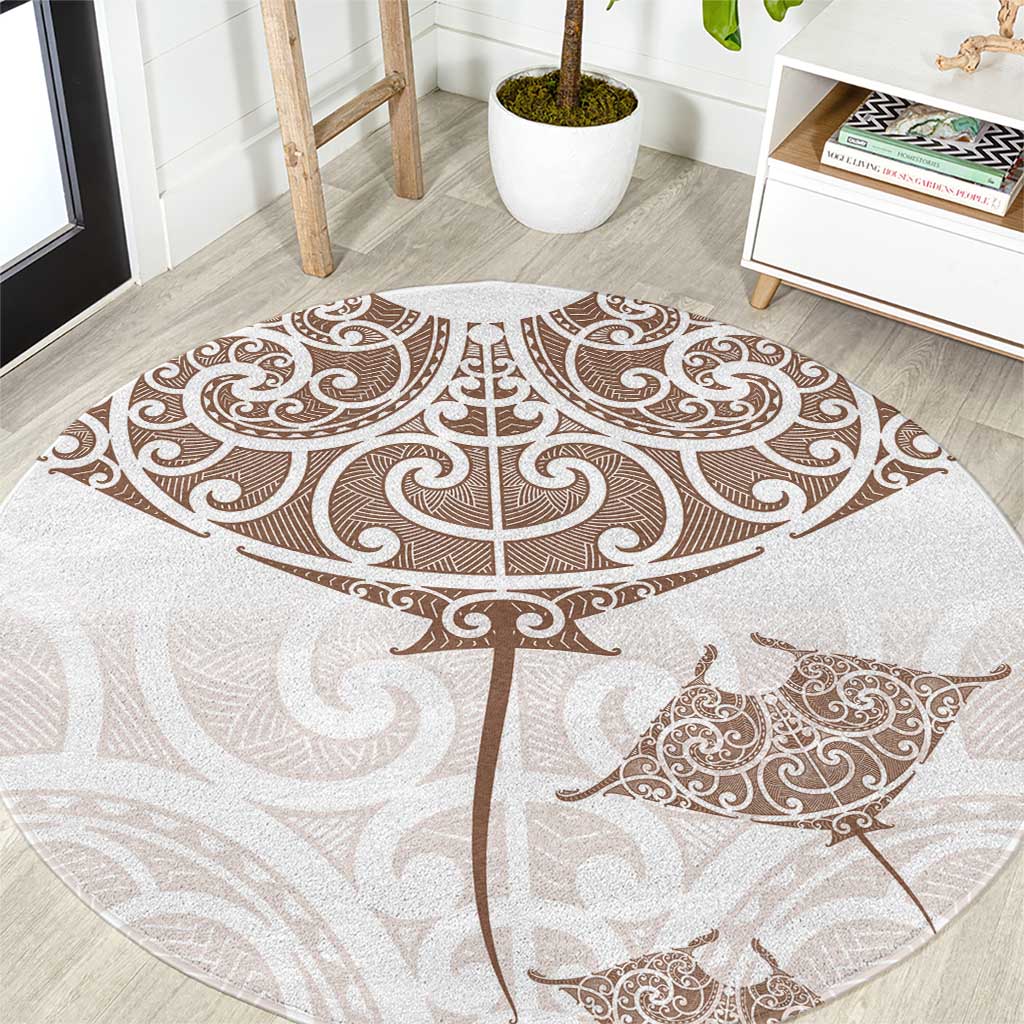 New Zealand Manta Ray Tattoo Round Carpet Aotearoa Maori Haehae Beige LT14 White - Polynesian Pride