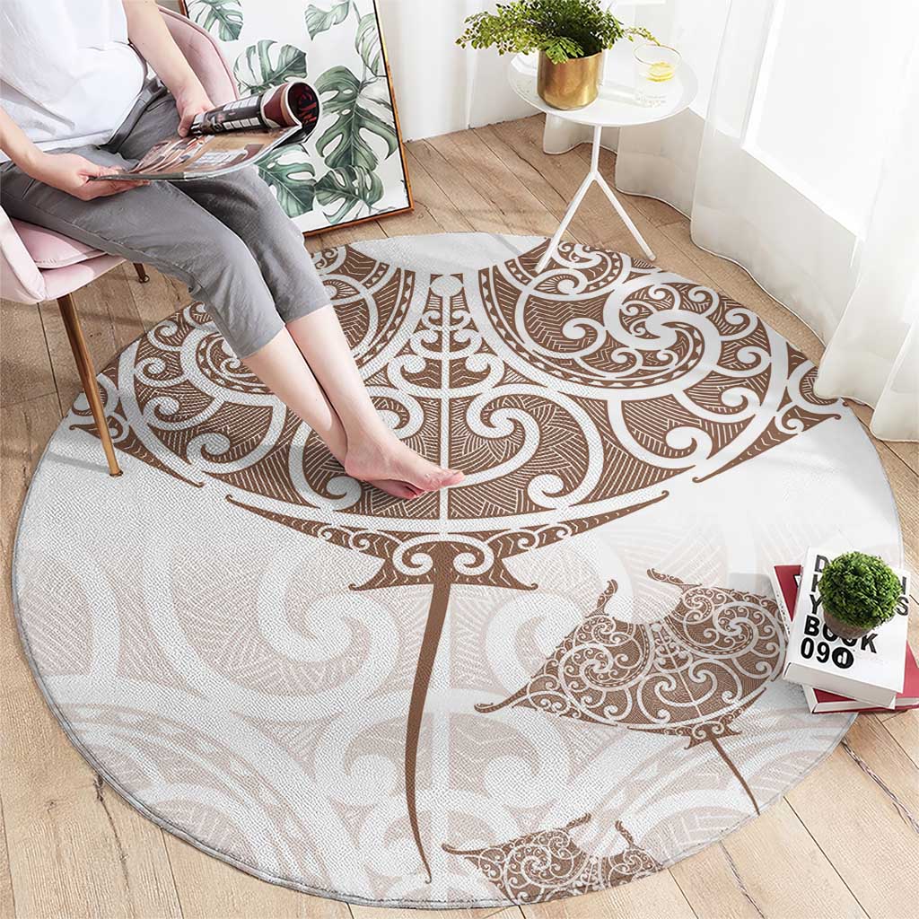 New Zealand Manta Ray Tattoo Round Carpet Aotearoa Maori Haehae Beige LT14 - Polynesian Pride