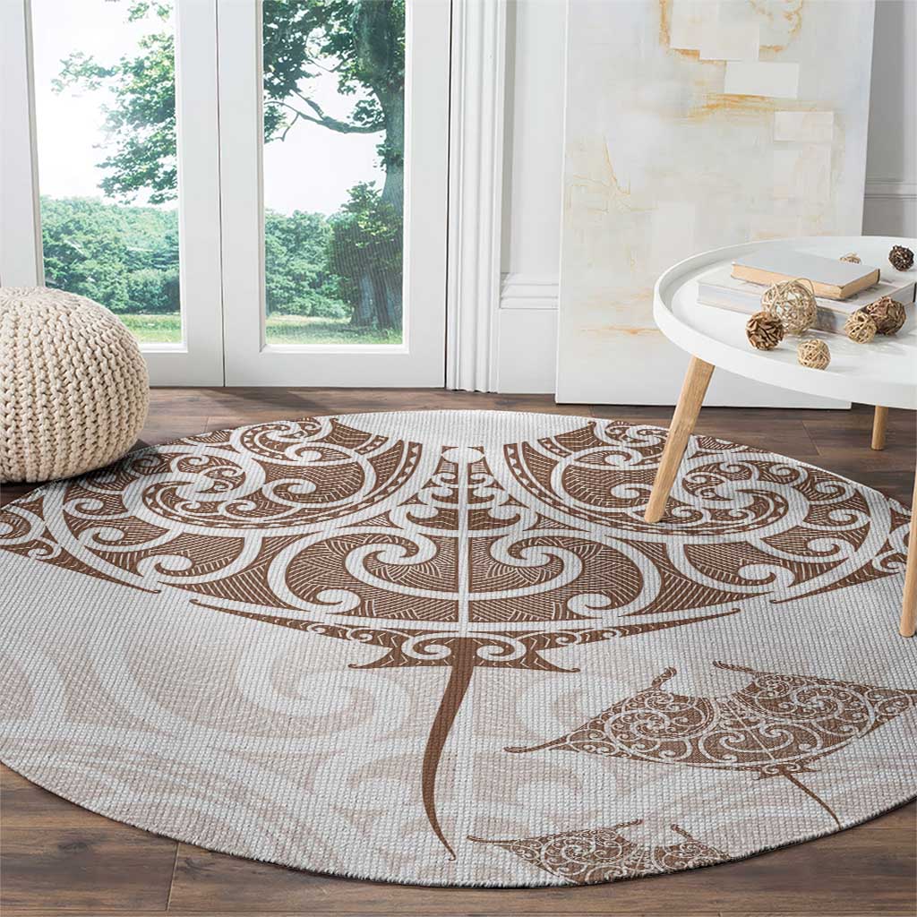 New Zealand Manta Ray Tattoo Round Carpet Aotearoa Maori Haehae Beige LT14 - Polynesian Pride