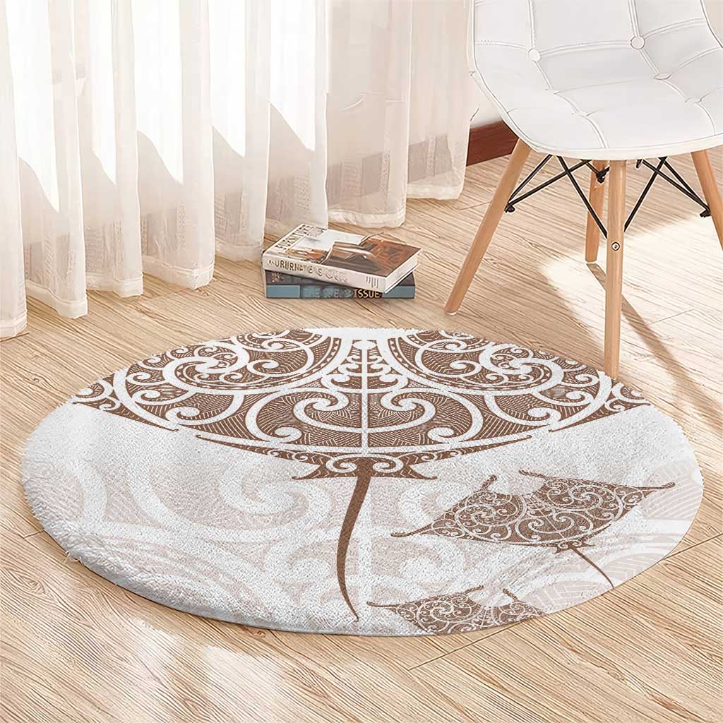 New Zealand Manta Ray Tattoo Round Carpet Aotearoa Maori Haehae Beige LT14 - Polynesian Pride