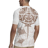 New Zealand Manta Ray Tattoo Rugby Jersey Aotearoa Maori Haehae Beige - Polynesian Pride