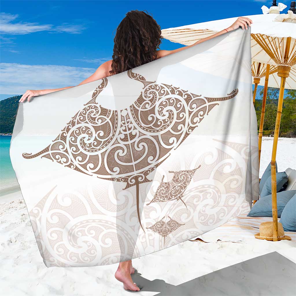 New Zealand Manta Ray Tattoo Sarong Aotearoa Maori Haehae Beige LT14 One Size 44 x 66 inches White - Polynesian Pride