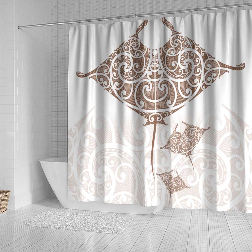 New Zealand Manta Ray Tattoo Shower Curtain Aotearoa Maori Haehae Beige LT14 - Polynesian Pride