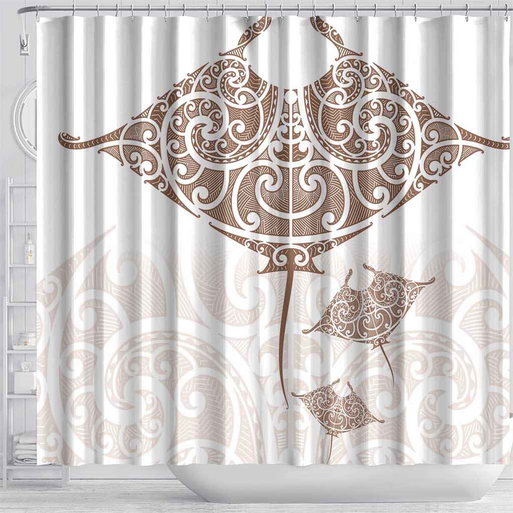 New Zealand Manta Ray Tattoo Shower Curtain Aotearoa Maori Haehae Beige LT14 - Polynesian Pride