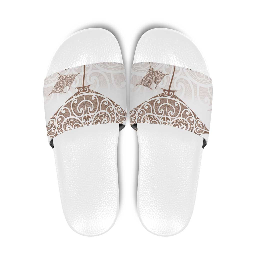 New Zealand Manta Ray Tattoo Slide Sandals Aotearoa Maori Haehae Beige LT14 White - Polynesian Pride
