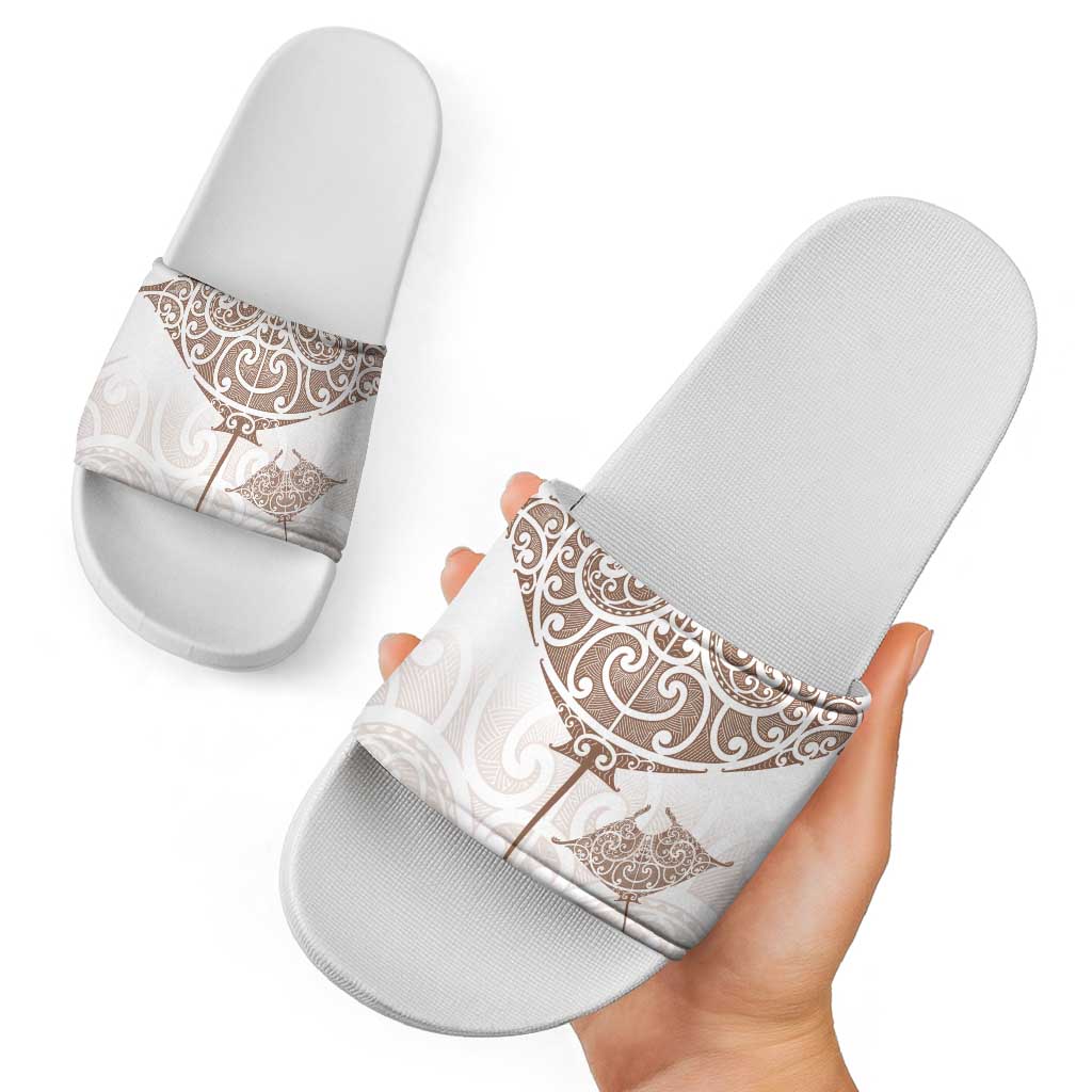 New Zealand Manta Ray Tattoo Slide Sandals Aotearoa Maori Haehae Beige LT14 - Polynesian Pride