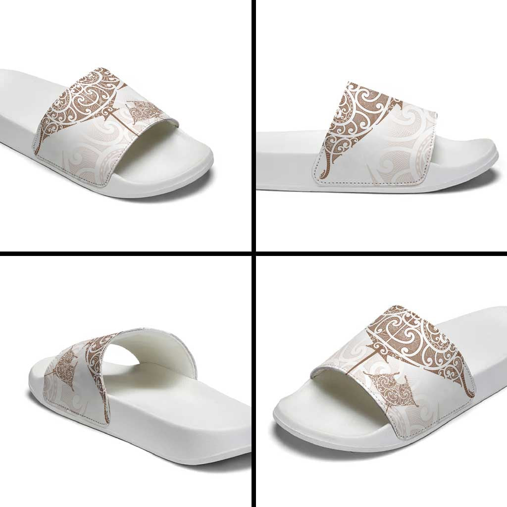 New Zealand Manta Ray Tattoo Slide Sandals Aotearoa Maori Haehae Beige LT14 - Polynesian Pride