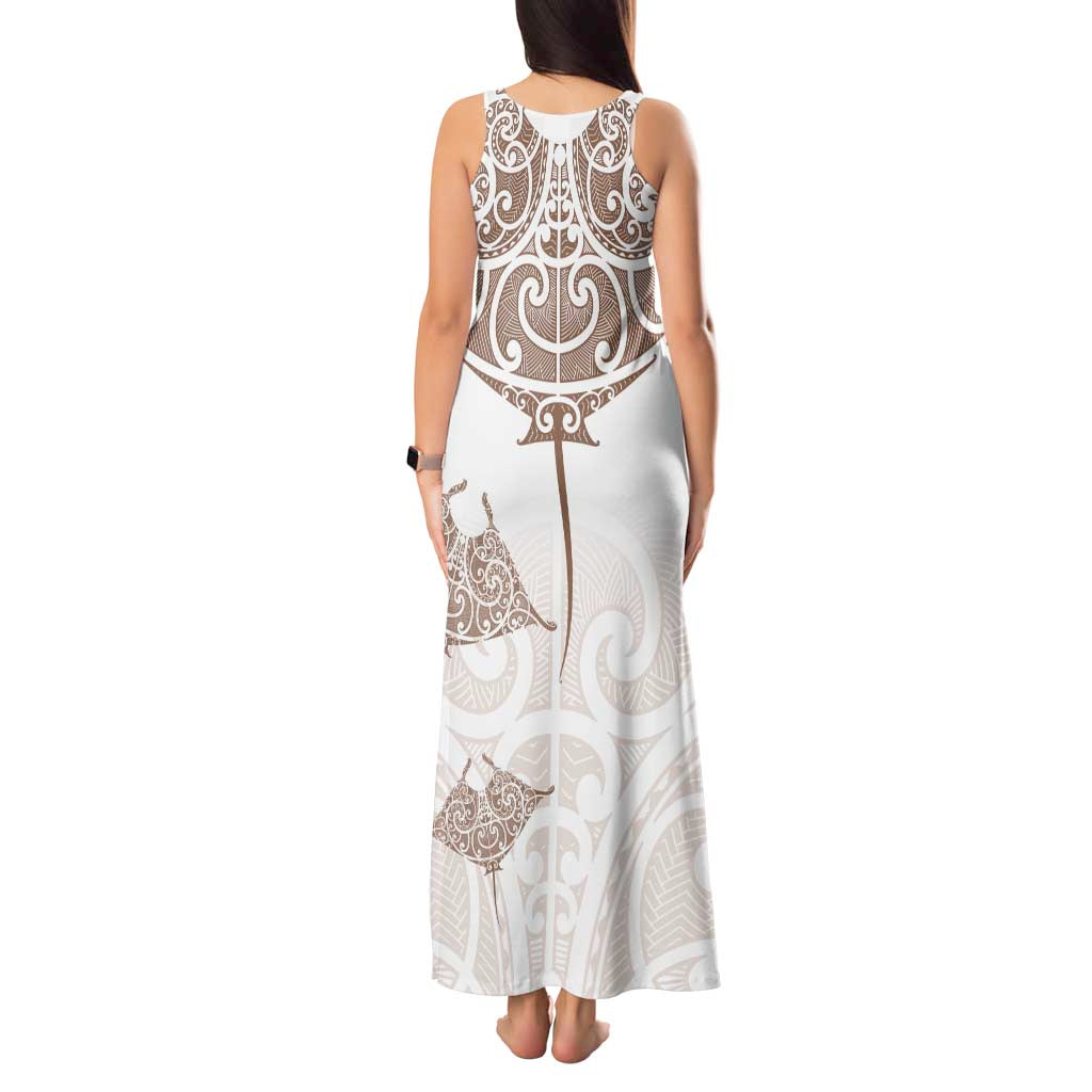 New Zealand Manta Ray Tattoo Tank Maxi Dress Aotearoa Maori Haehae Beige LT14 - Polynesian Pride