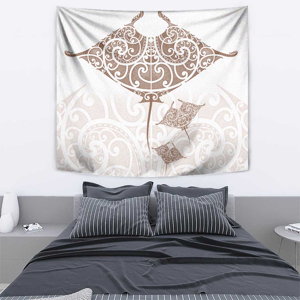 New Zealand Manta Ray Tattoo Tapestry Aotearoa Maori Haehae Beige LT14 - Polynesian Pride