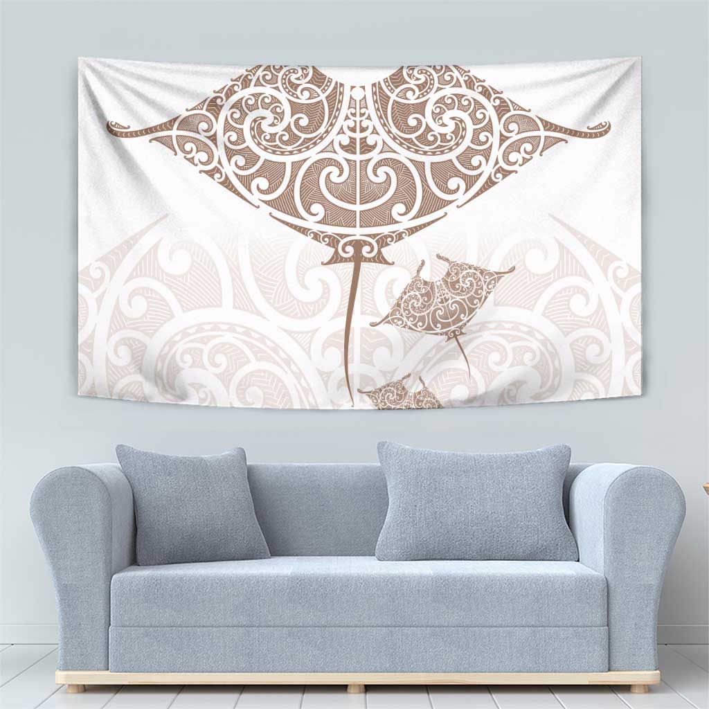 New Zealand Manta Ray Tattoo Tapestry Aotearoa Maori Haehae Beige LT14 - Polynesian Pride