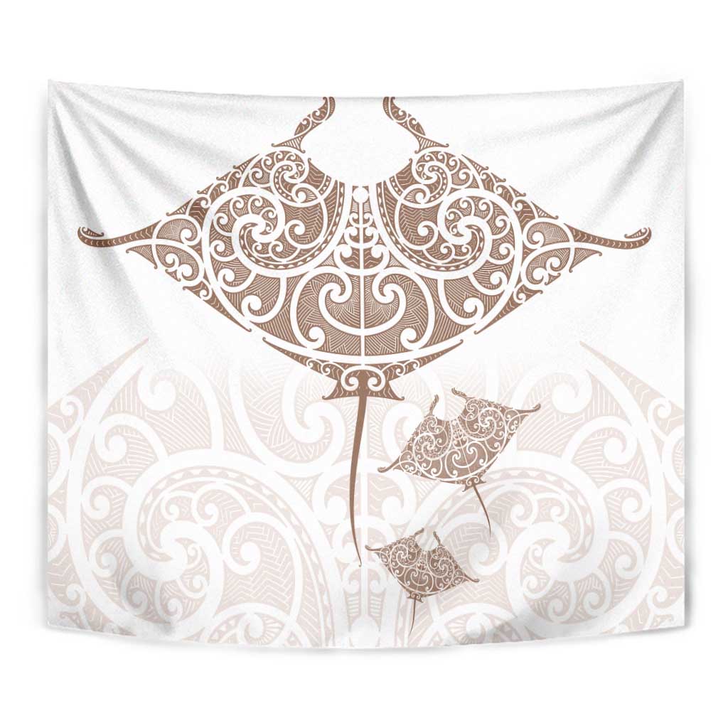 New Zealand Manta Ray Tattoo Tapestry Aotearoa Maori Haehae Beige LT14 - Polynesian Pride