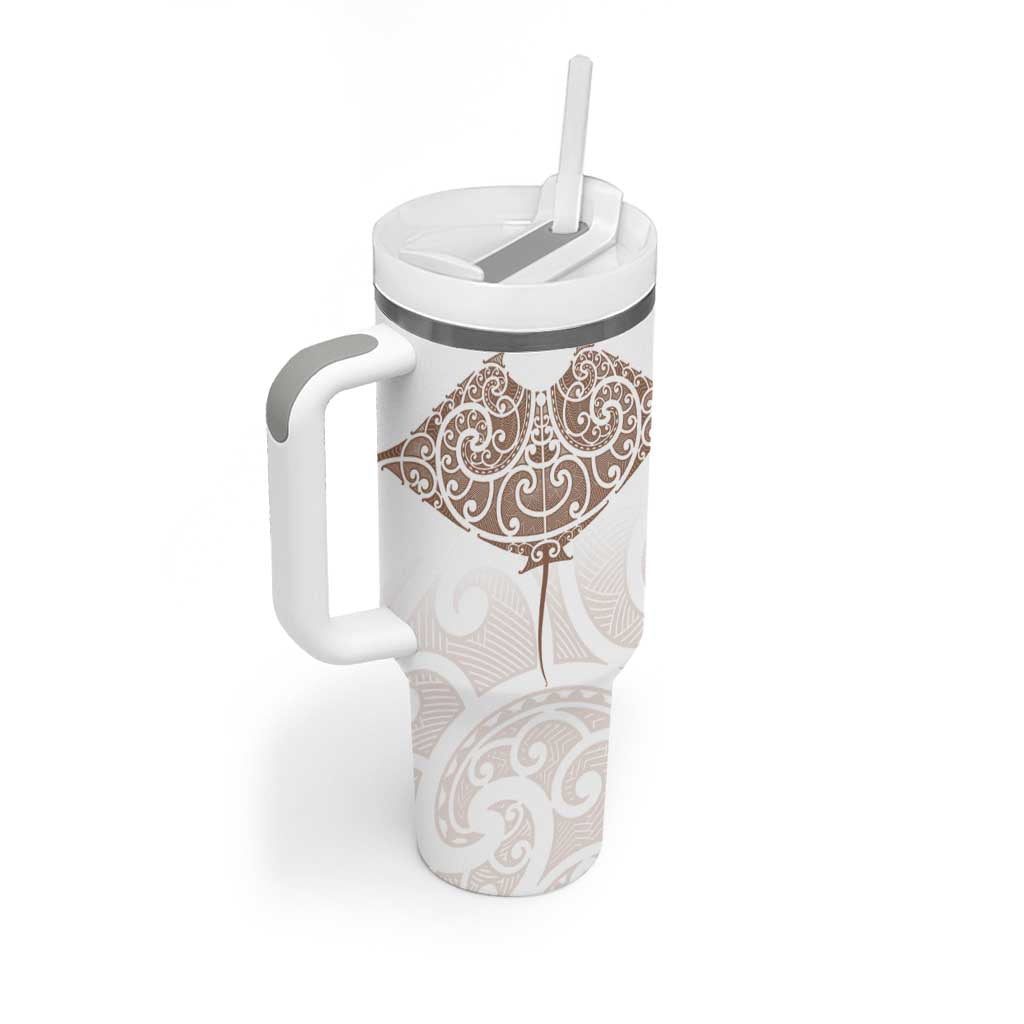 New Zealand Manta Ray Tattoo Tumbler With Handle Aotearoa Maori Haehae Beige - Polynesian Pride