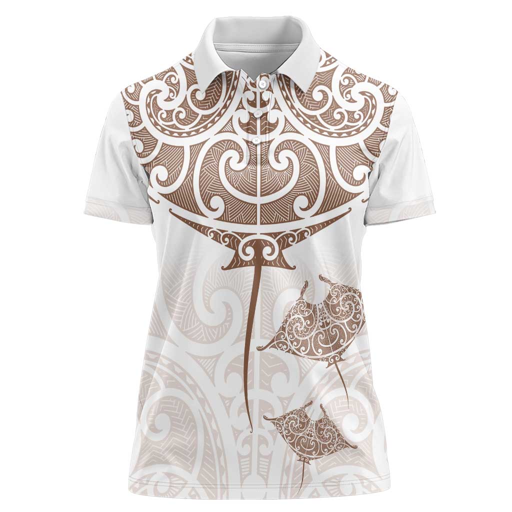 New Zealand Manta Ray Tattoo Women Polo Shirt Aotearoa Maori Haehae Beige - Polynesian Pride