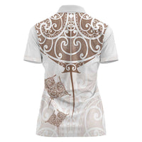 New Zealand Manta Ray Tattoo Women Polo Shirt Aotearoa Maori Haehae Beige - Polynesian Pride