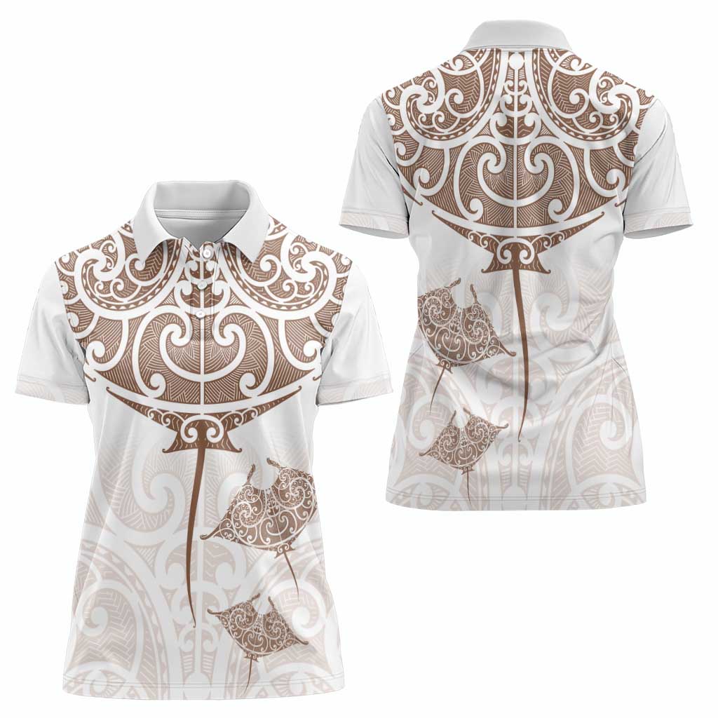 New Zealand Manta Ray Tattoo Women Polo Shirt Aotearoa Maori Haehae Beige - Polynesian Pride