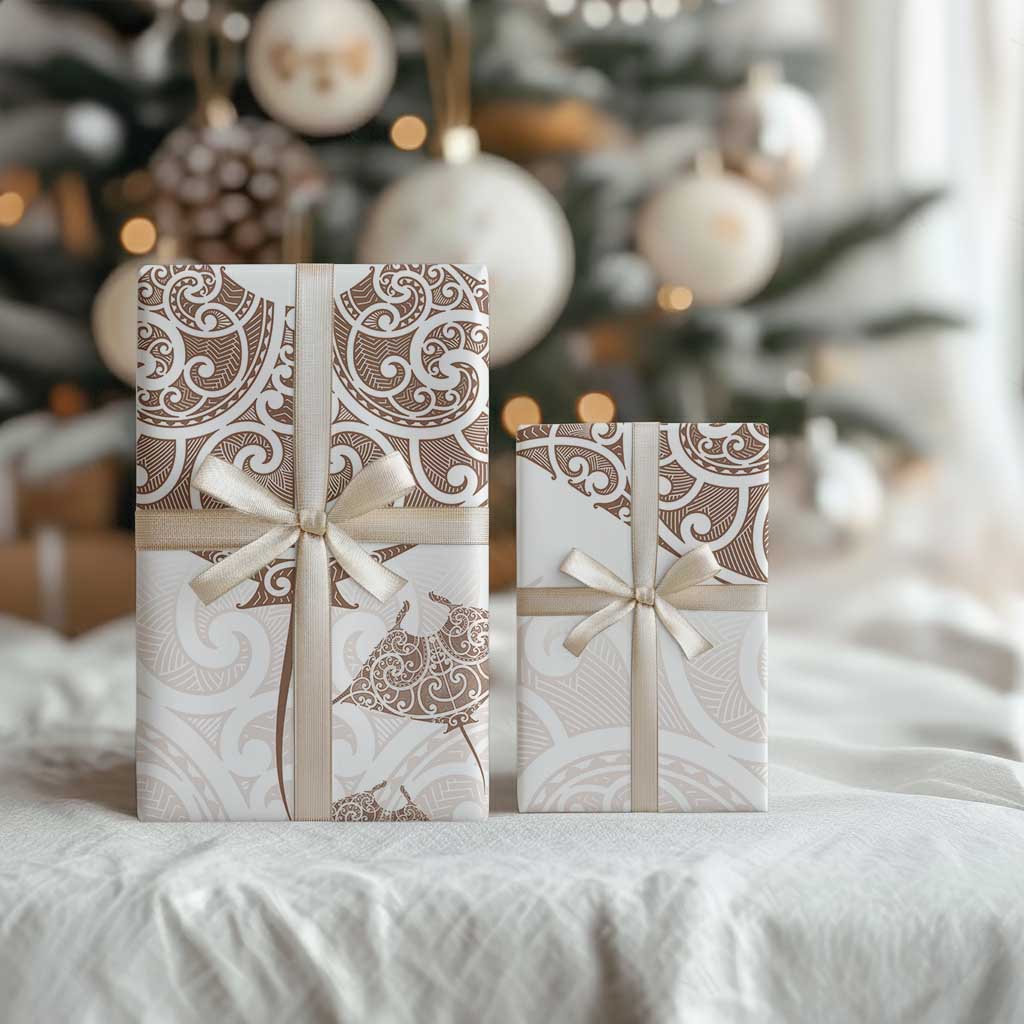 New Zealand Manta Ray Tattoo Wrapping Paper Aotearoa Maori Haehae Beige - Polynesian Pride