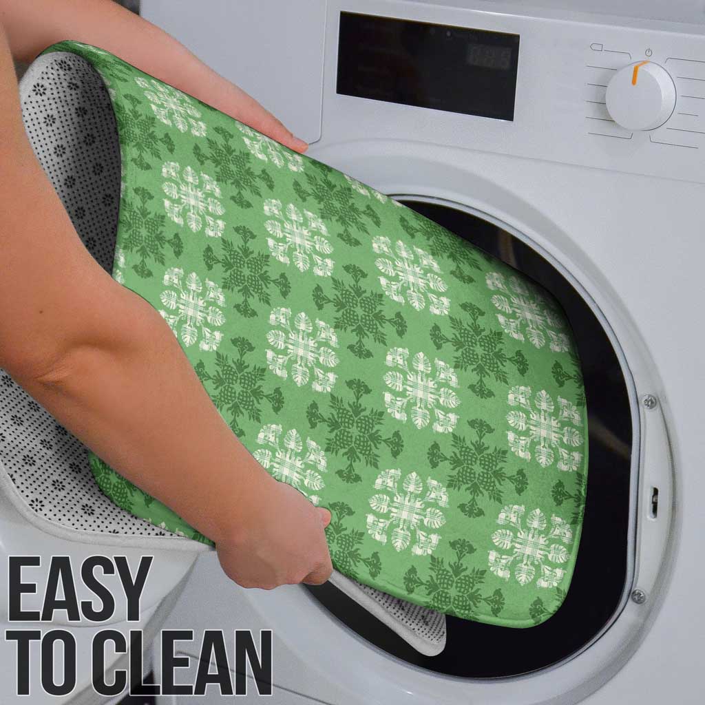 Green Hawaiian Quilt Bathroom Set Hawaii Pineapple Monstera Palaka Motifs - Polynesian Pride