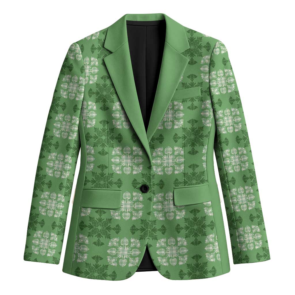 Green Hawaiian Quilt Blazer Hawaii Pineapple Monstera Palaka Motifs LT14 Unisex Green - Polynesian Pride