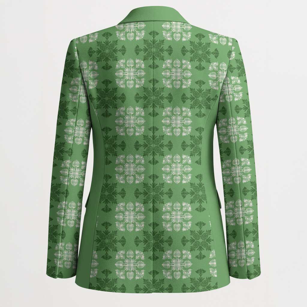 Green Hawaiian Quilt Blazer Hawaii Pineapple Monstera Palaka Motifs LT14 - Polynesian Pride