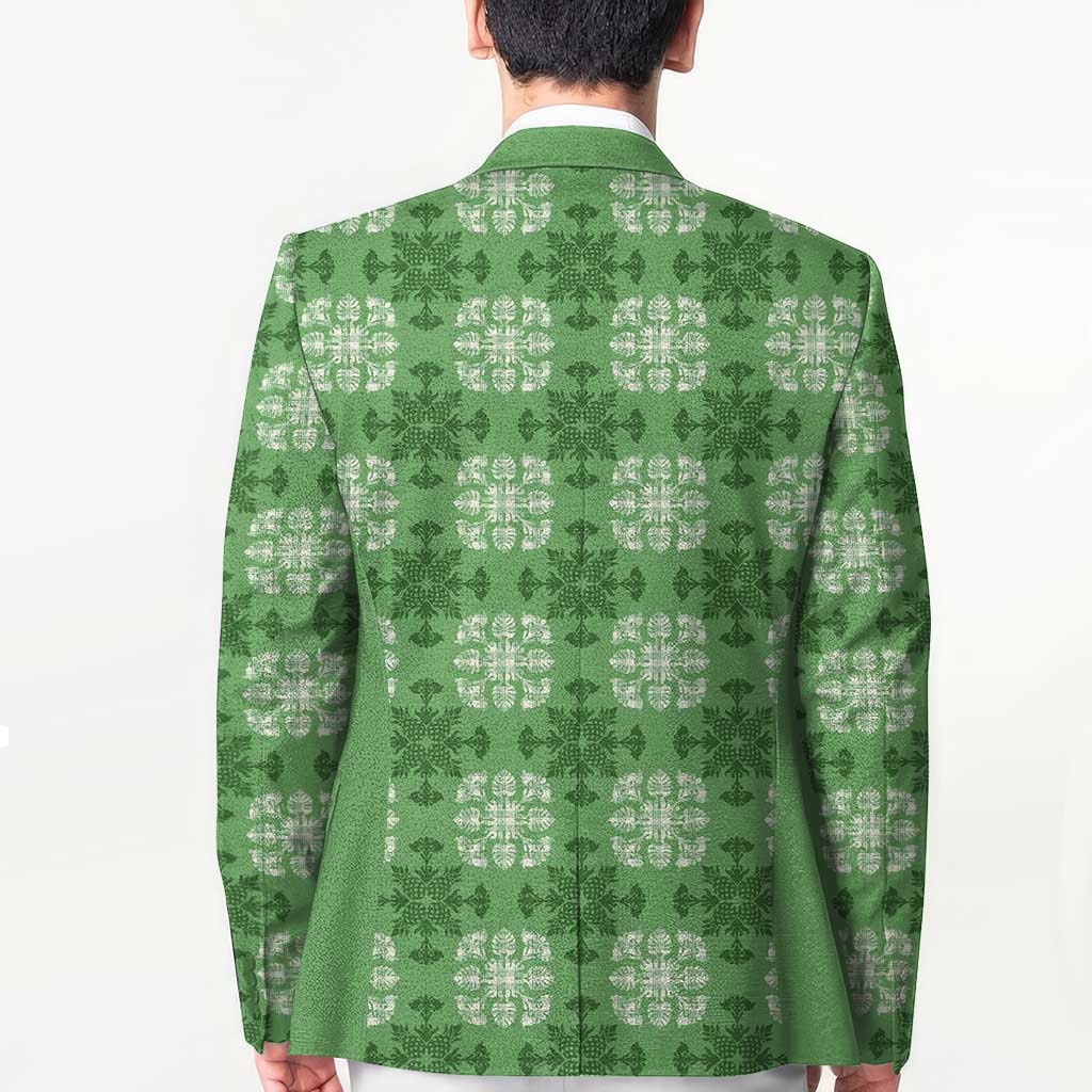 Green Hawaiian Quilt Blazer Hawaii Pineapple Monstera Palaka Motifs LT14 - Polynesian Pride