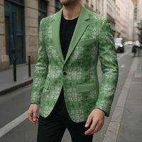 Green Hawaiian Quilt Blazer Hawaii Pineapple Monstera Palaka Motifs LT14 - Polynesian Pride