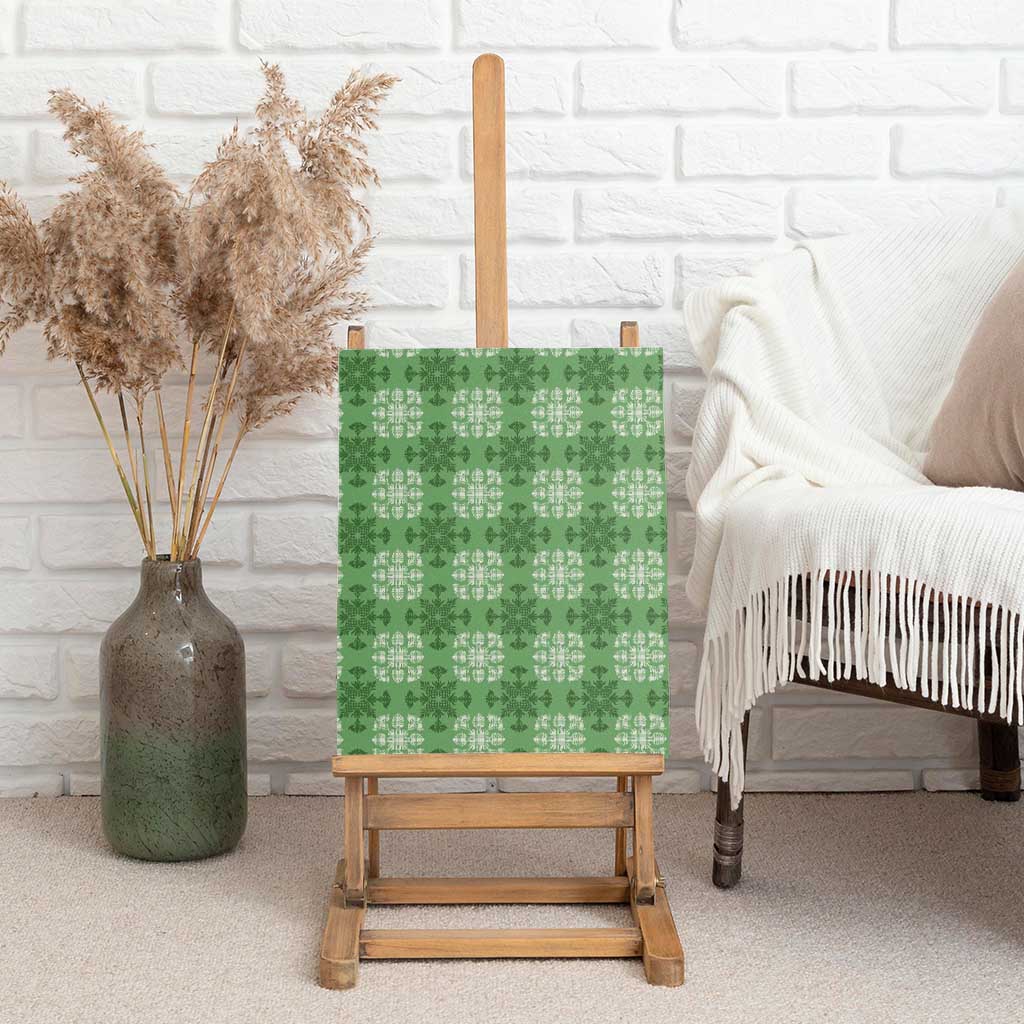 Green Hawaiian Quilt Canvas Wall Art Hawaii Pineapple Monstera Palaka Motifs - Polynesian Pride