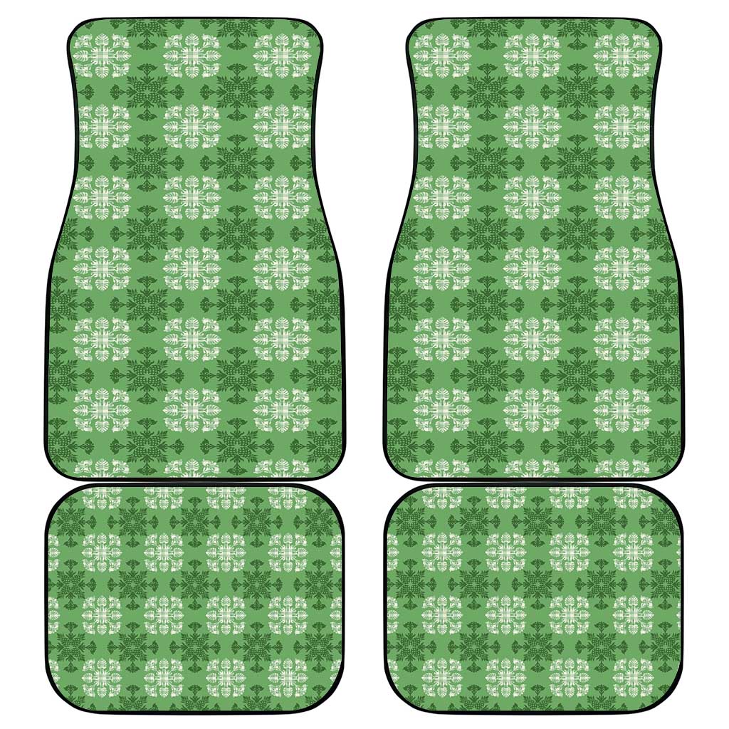 Green Hawaiian Quilt Car Mats Hawaii Pineapple Monstera Palaka Motifs - Polynesian Pride
