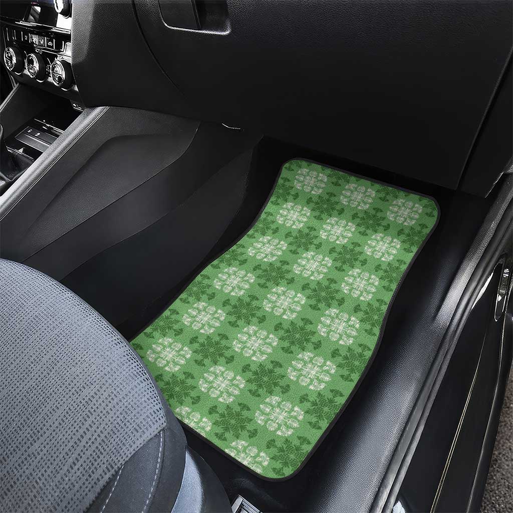 Green Hawaiian Quilt Car Mats Hawaii Pineapple Monstera Palaka Motifs - Polynesian Pride