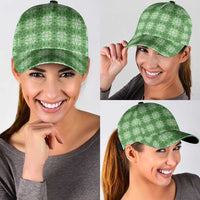 Green Hawaiian Quilt Classic Cap Hawaii Pineapple Monstera Palaka Motifs - Polynesian Pride
