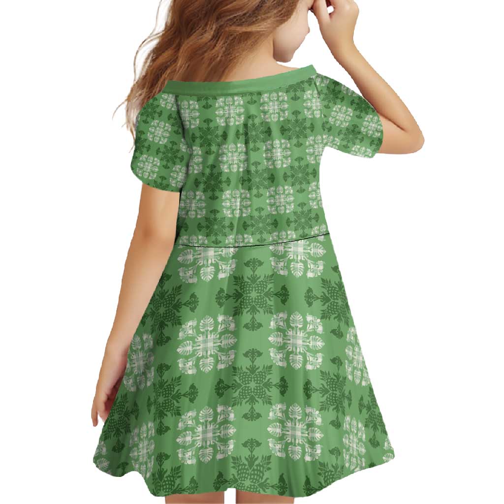 Green Hawaiian Quilt Family Matching Off Shoulder Maxi Dress and Hawaiian Shirt Hawaii Pineapple Monstera Palaka Motifs - Polynesian Pride