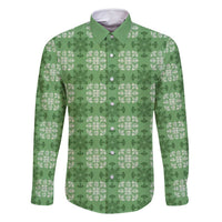 Green Hawaiian Quilt Family Matching Off Shoulder Short Dress and Hawaiian Shirt Hawaii Pineapple Monstera Palaka Motifs LT14 Dad's Shirt - Long Sleeve Green - Polynesian Pride