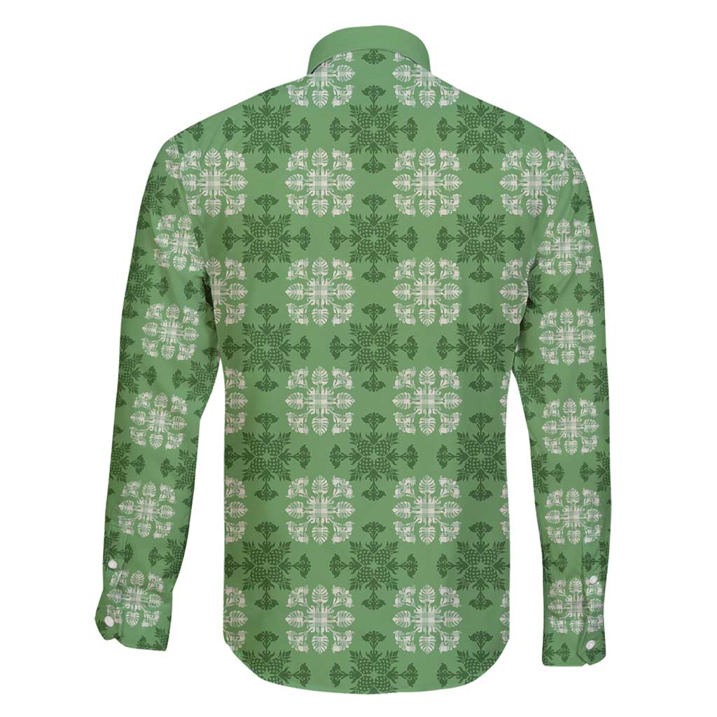 Green Hawaiian Quilt Family Matching Off Shoulder Short Dress and Hawaiian Shirt Hawaii Pineapple Monstera Palaka Motifs LT14 - Polynesian Pride