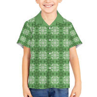 Green Hawaiian Quilt Family Matching Off Shoulder Short Dress and Hawaiian Shirt Hawaii Pineapple Monstera Palaka Motifs LT14 Son's Shirt Green - Polynesian Pride
