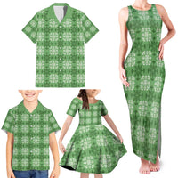 Green Hawaiian Quilt Family Matching Tank Maxi Dress and Hawaiian Shirt Hawaii Pineapple Monstera Palaka Motifs - Polynesian Pride