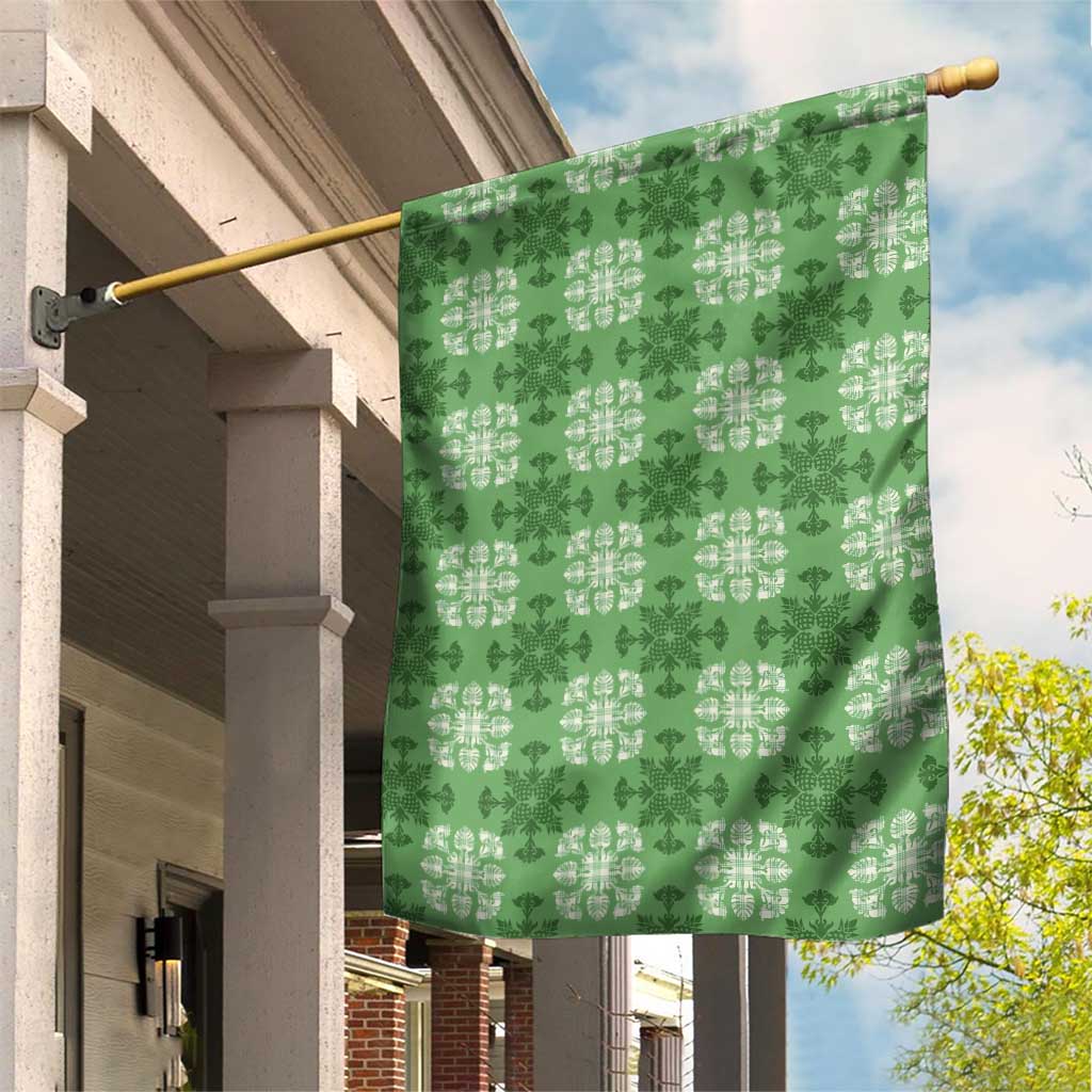 Green Hawaiian Quilt Garden Flag Hawaii Pineapple Monstera Palaka Motifs LT14 House Flag Green - Polynesian Pride