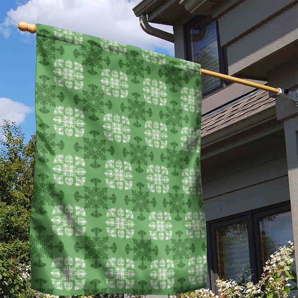 Green Hawaiian Quilt Garden Flag Hawaii Pineapple Monstera Palaka Motifs LT14 - Polynesian Pride