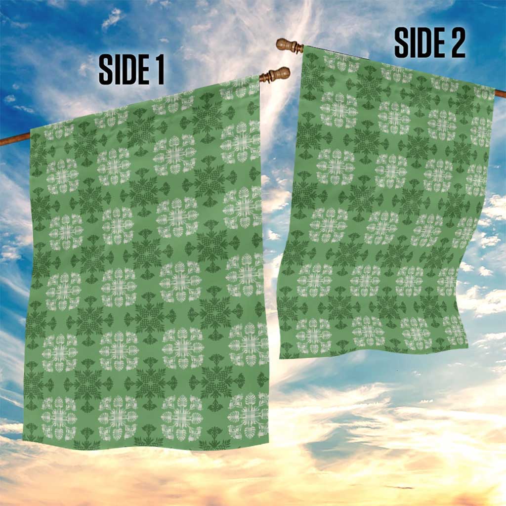 Green Hawaiian Quilt Garden Flag Hawaii Pineapple Monstera Palaka Motifs LT14 - Polynesian Pride